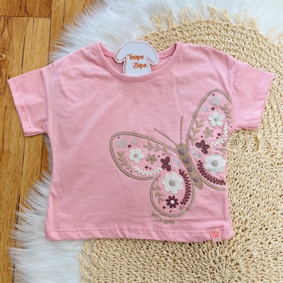 Conj. Blusa Borboleta e Short em Moletinho - Rose e Areia